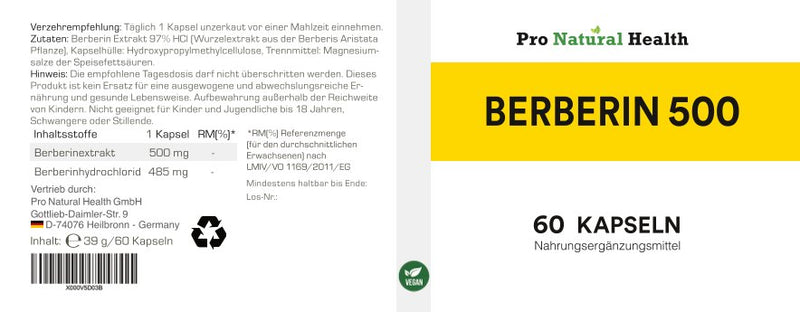 Berberin 500 mg 60 Kapseln   Made in Germany