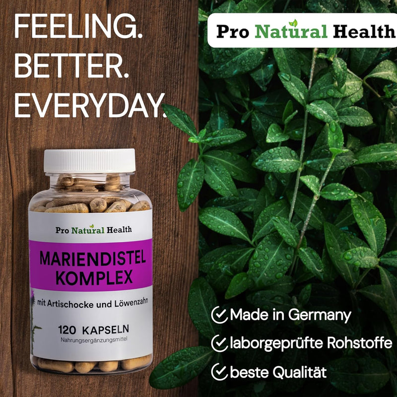 Mariendistel mit Artischocke, Löwenzahn, 80% Sylmarin I 120 Kapseln I Made in Germany I Ohne Zusatzstoffe & Ohne Magnesiumstearat I Glutenfrei & Laktosefrei
